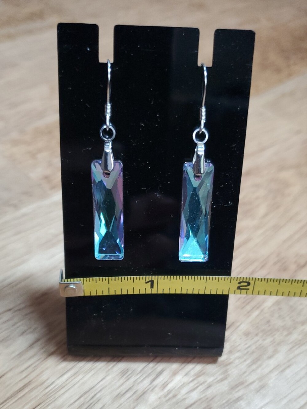 Crystal Dangle Earrings - Iridescent Blue - Picture 3 of 4